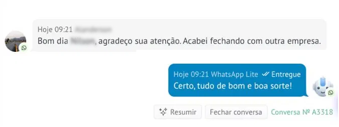 Cliente fechou com o concorrente