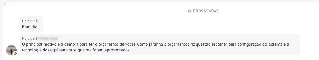 Cliente perdido pela demora no orçamento